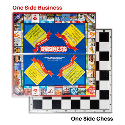 2 in 1 Business and Chess Deluxe Board Game with Biscuit Coins for Kids Develop Concentration and Brain Skills with Multicolor Paper and Plastic Set Perfect Family Strategy Game for All Ages