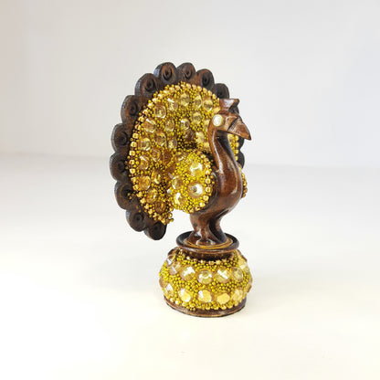 Wooden Peacock W/Gold Chitton Work Oxod.