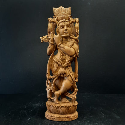 Wooden Krishna Standing Super Fine