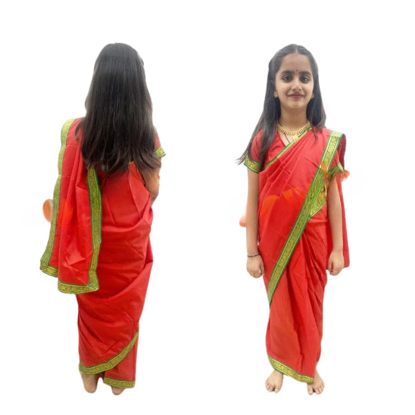 Teacher, Mother Stitched Saree -Red - 3- 5 Years/24 no