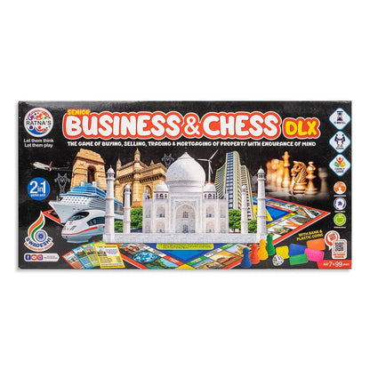 2 in 1 Business and Chess Deluxe Board Game with Biscuit Coins for Kids Develop Concentration and Brain Skills with Multicolor Paper and Plastic Set Perfect Family Strategy Game for All Ages