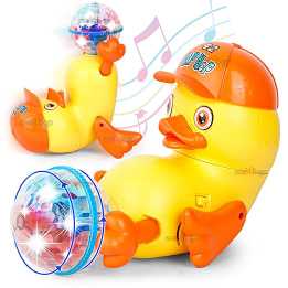 New Cute Baby Dancing Duck Spinning Stunt Duck 360 Degree Rotating DiscoBall Baby Crawling Toy Colorful Musical Sound and Light Toys for Kids