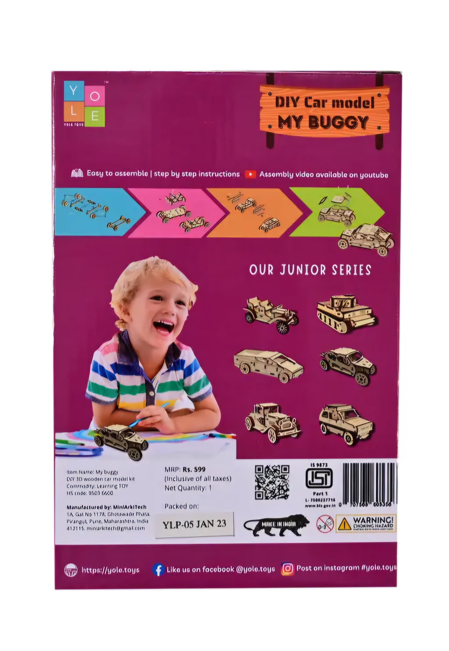 Junior series buggy car model wooden Puzzle Activity set for kids