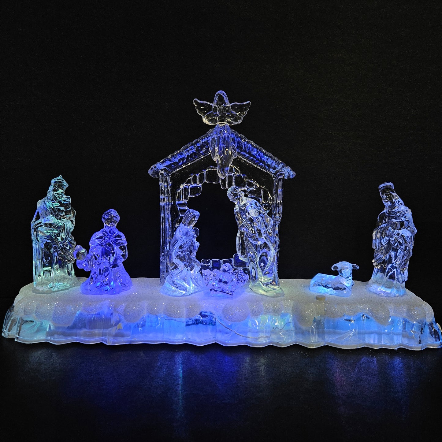 Christmas Pre Lit LED Musical Nativity Scene Acrylic Sculpture Battery Operated Light Up Xmas Tabletop Home Decorations Angel Design 1