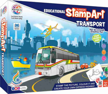 Art and Craft Stamp Art Transport Big with 12 Different Transport Vehicle Stamps for Kids Ages from above 3 years