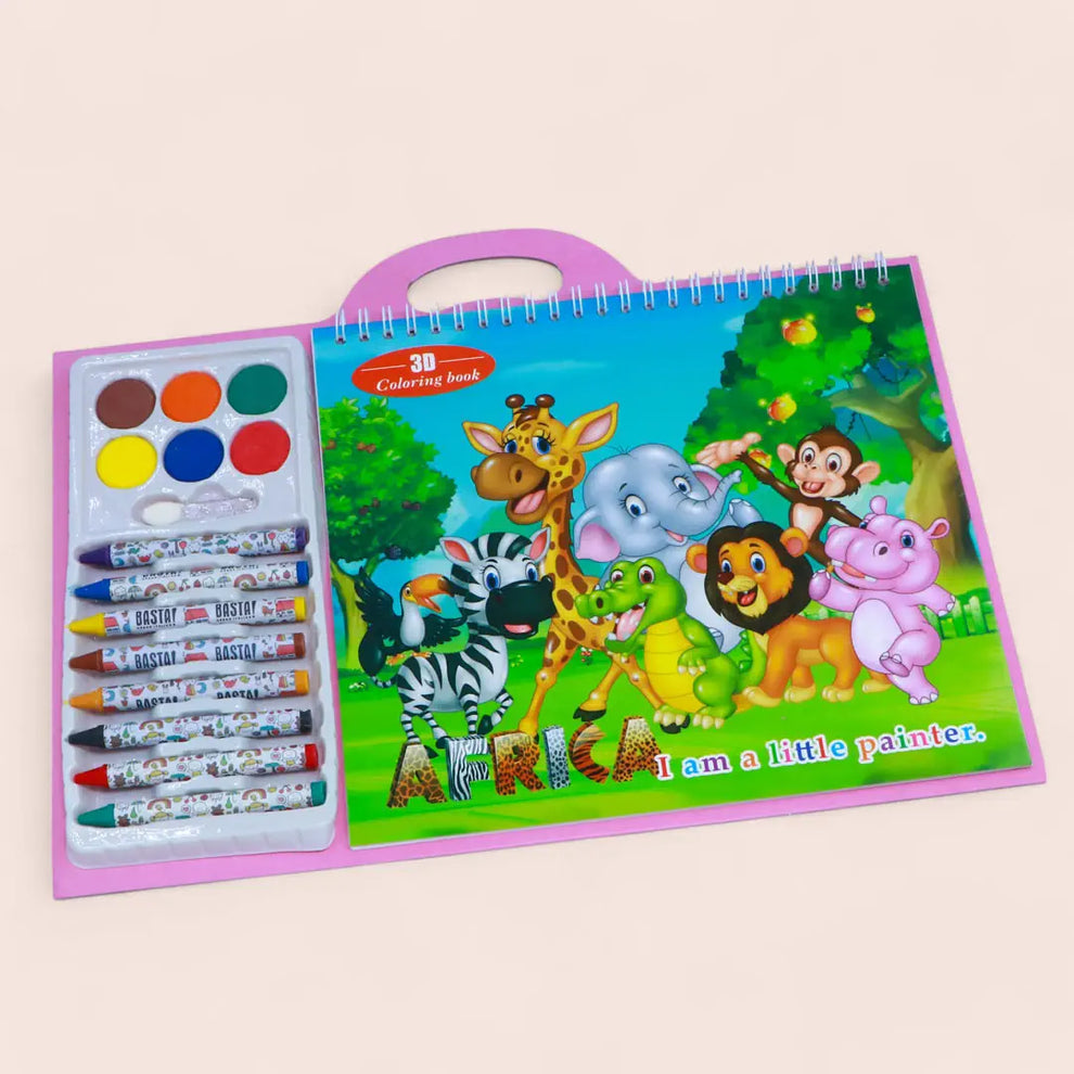 KIDS COLORING BOOK WITH COLORING crayons & water colours kit SET for kids