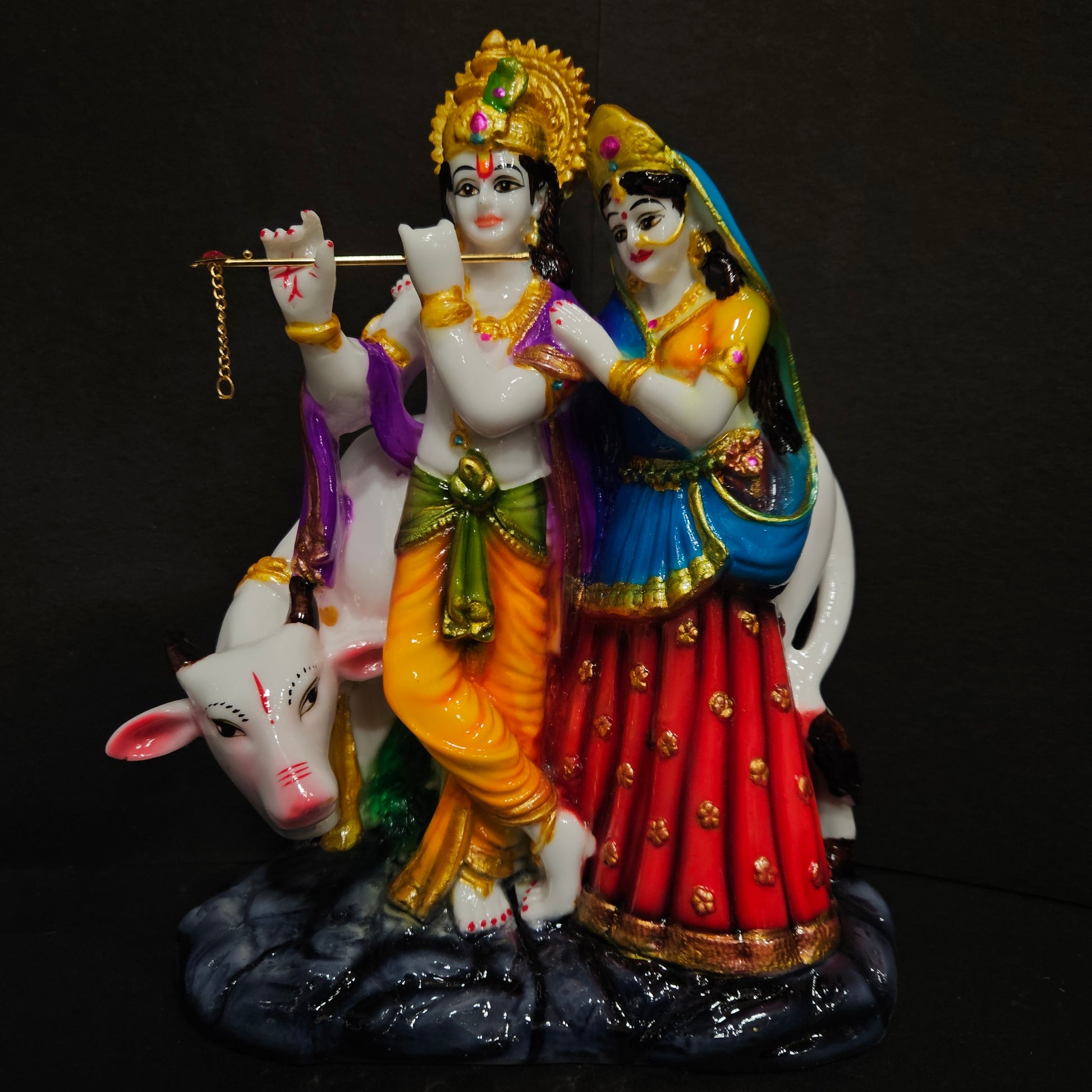 Lord radha Krishna with cow statue idol for Home pooja