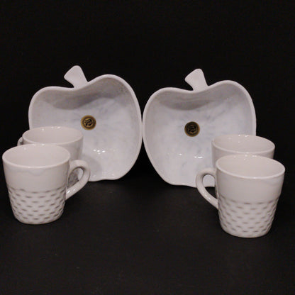 ceramic cups set of 4 with apple shaped snack tray for Party