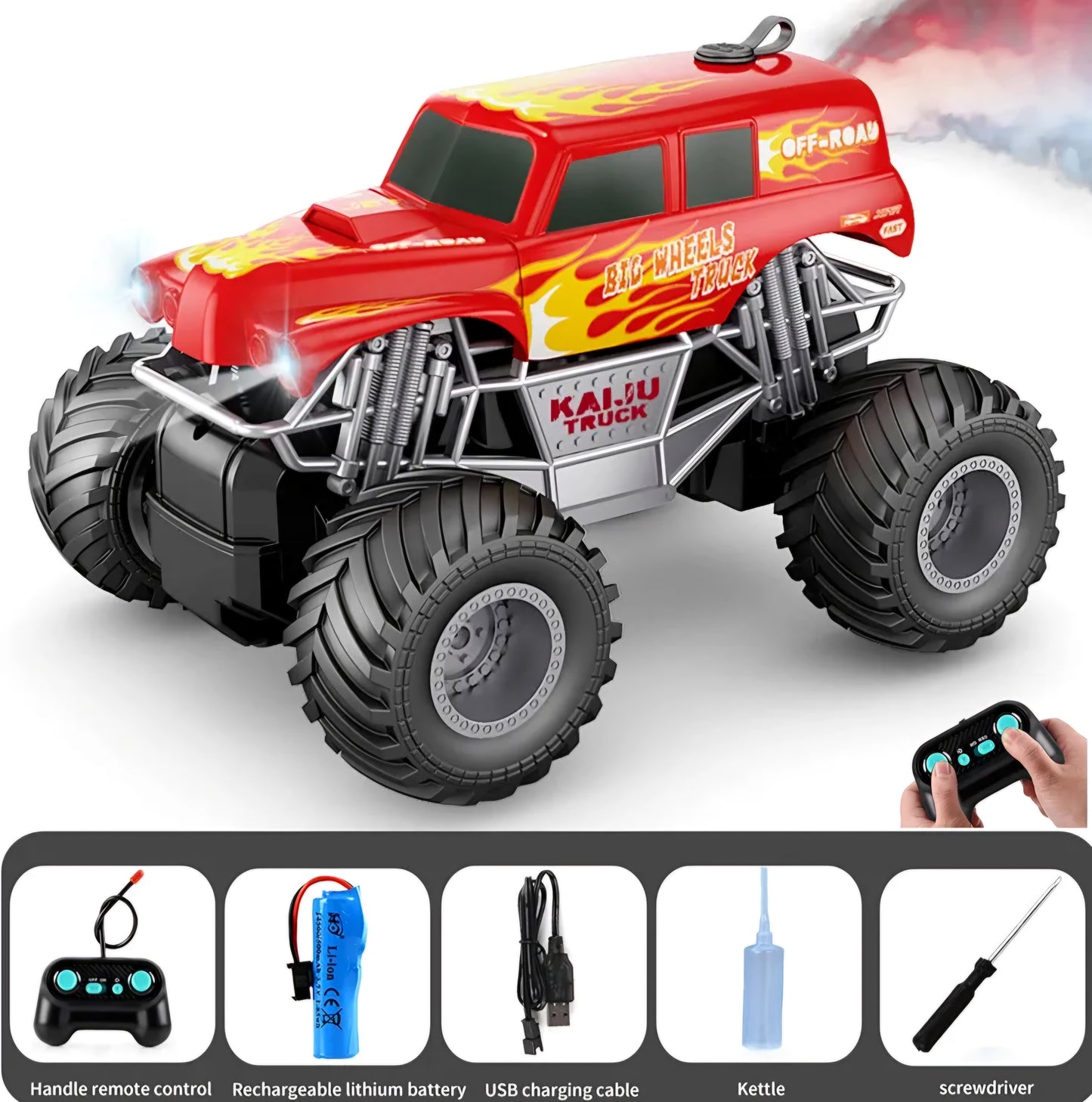 Rechargeable Remote Control Monster Truck for Kids 2 Speeds Smoke and Mist Lithium Battery Remote Control Truck