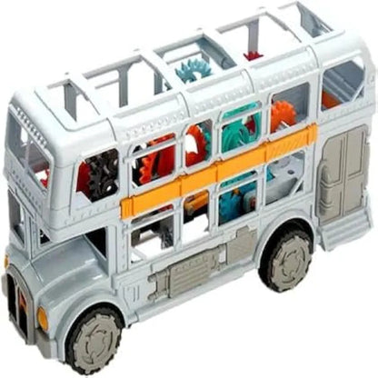 Light and Music Bus Toy Vehicle Kids Electric Bus Gear Vintage Double Decker Bus 360 Degree Rotation Gear Simulation Mechanical Bus Sound and Light Toys for Kids Boys and Girls