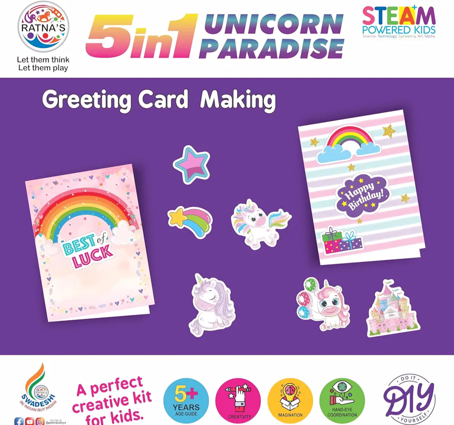 Unicorn 5 in1 Paradise Unicorn Paradise Kit with Activities Like Mandala Art Jigsaw Puzzle Apron Colouring Paper Bag Making and Greeting Card Making Art and Craft Creative Kit for Kids 5 Years