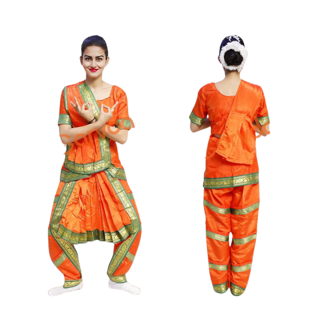 Bharatnatyam Dance Costume - Orange - 4-5 Years/24 no