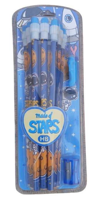 Made of stars Space Pencil, Sharpener and Set Piece of 12 Pencil pack set for kids Birthday Return Gift