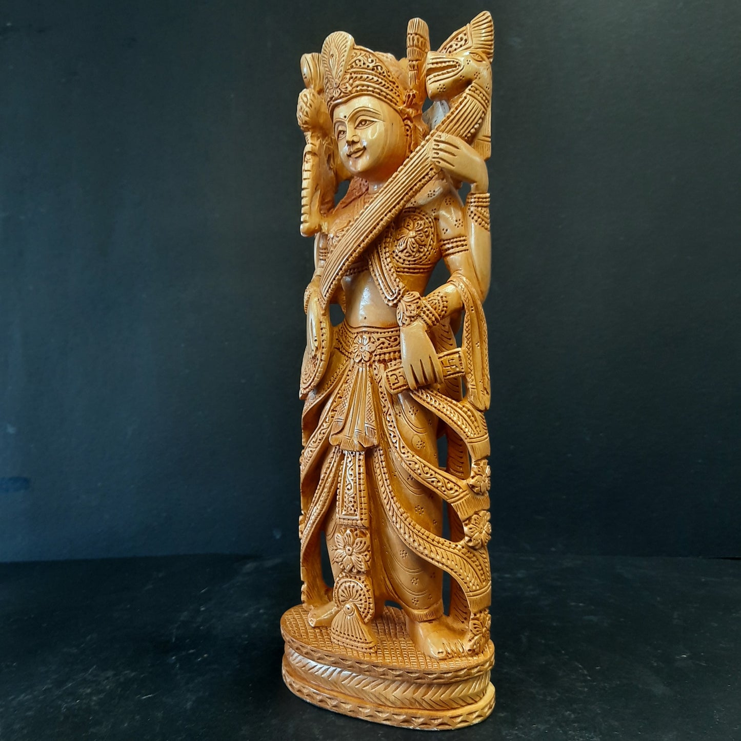 Wooden God Figure Fine Saraswathi