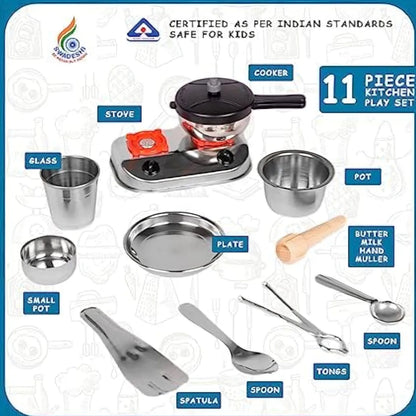 Junior Cook Kitchen Set Toys for Kids Girls Age 3 or 4 or 5 Years Stainless Steel Utensils Made by Indian Local for Vocal Great Kitchen Set Best Gift Item for Girl