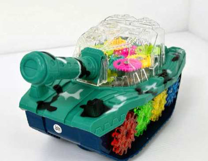 Transparent Gear Armor Tank Vehicle Toy for Kids Boys and Girls with Lights Music and Bump and go Action