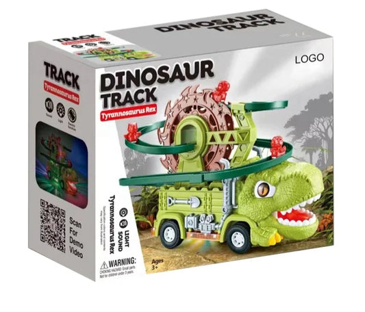 Dinosaur Track Toys Dinosaur Chasing Race Track Game Set Track Slide Toy Dinosaur Stair Climbing Cartoon Race Track with Light and Music Toy for Kids