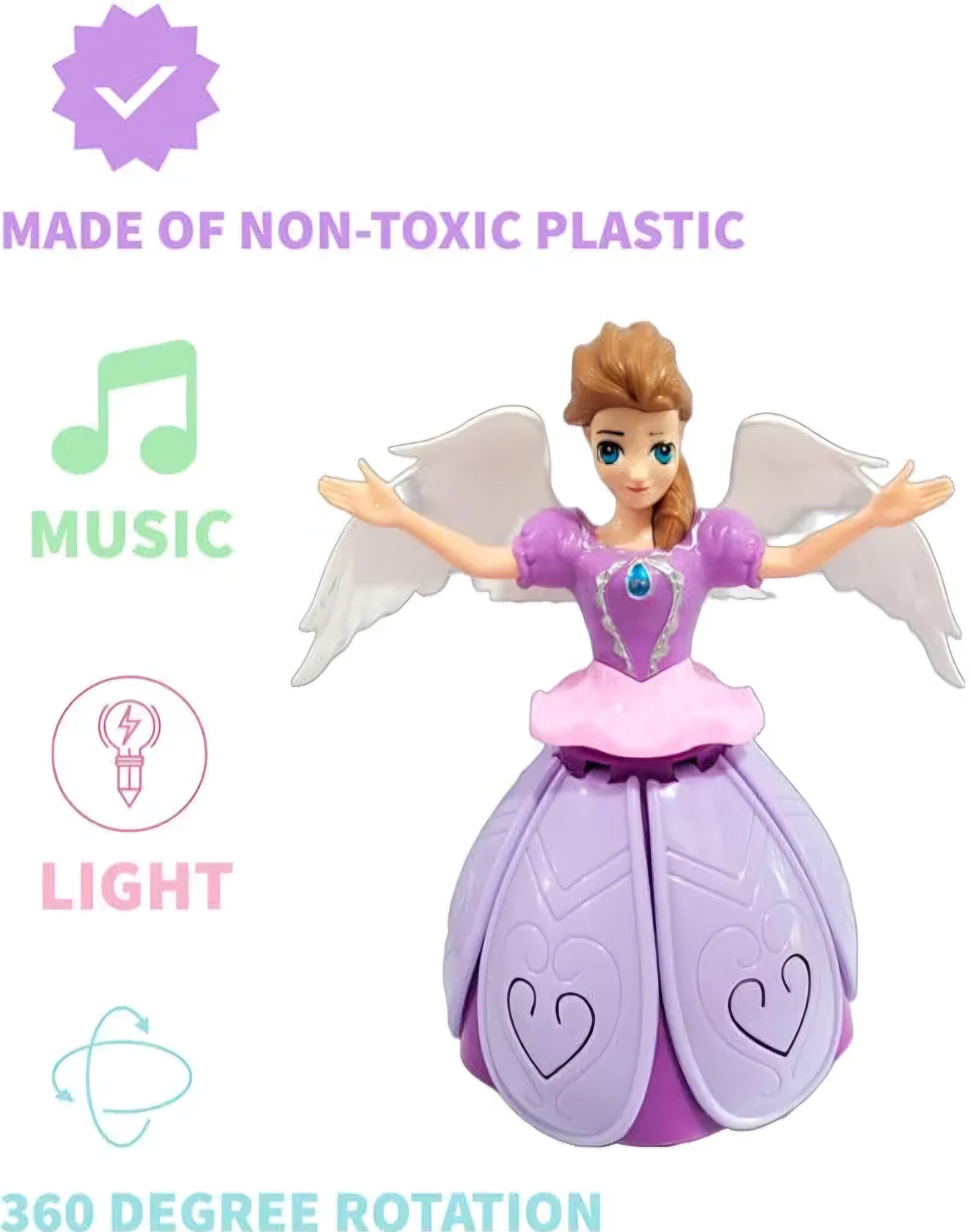 Dancing Miracle Princess Toy Doll with Wings Interactive Revolving Cute Doll Colorful Lights and Music for Girls