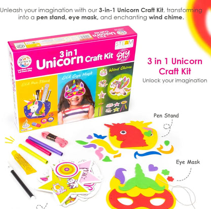 Unicorn Craft Kit 3 in 1 EVA DIY Kit to Make Pen Stand Wind Chime and Eye Mask STEAM Powered Art and Craft for Kids 5 Years