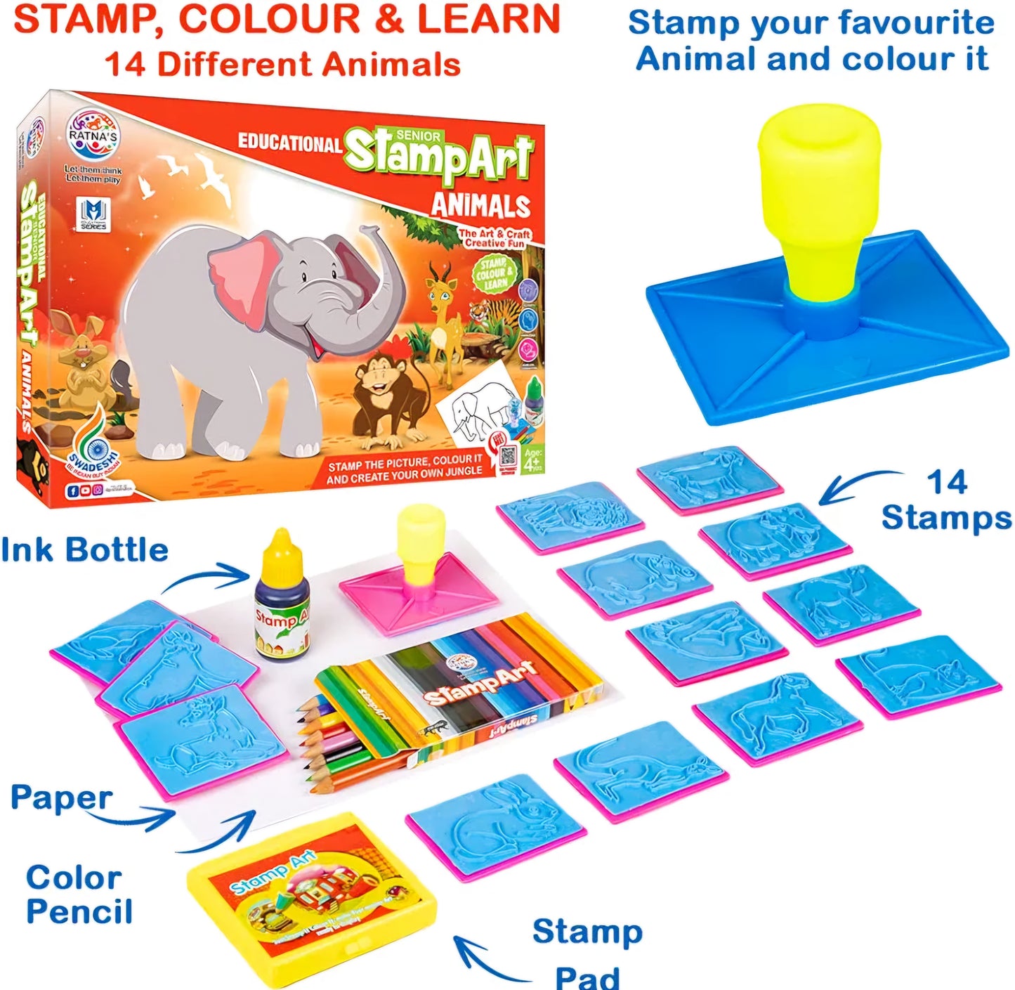 STAMP ART ANIMAL Educational Art and Craft Stamp Art Animal Big with 12 Different Animal Stamps for Kids Ages 3