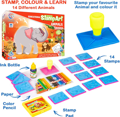 STAMP ART ANIMAL Educational Art and Craft Stamp Art Animal Big with 12 Different Animal Stamps for Kids Ages 3