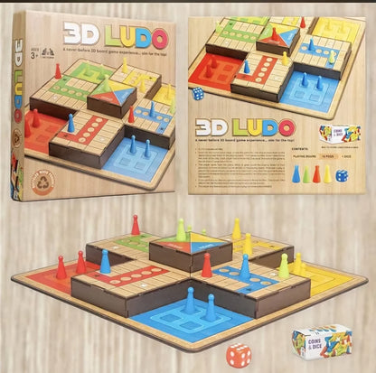 New Kids 3D Ludo MDF Wooden Board Game Play Family Fun with for Kids and Adults