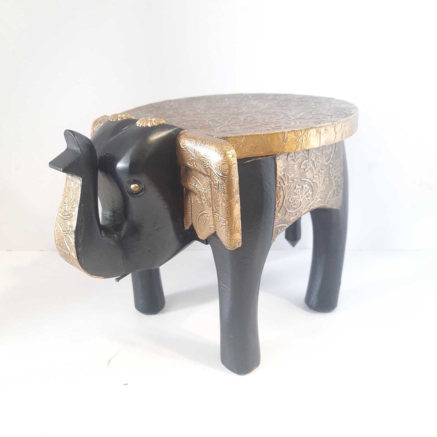 Brass plate desigined elephant stool