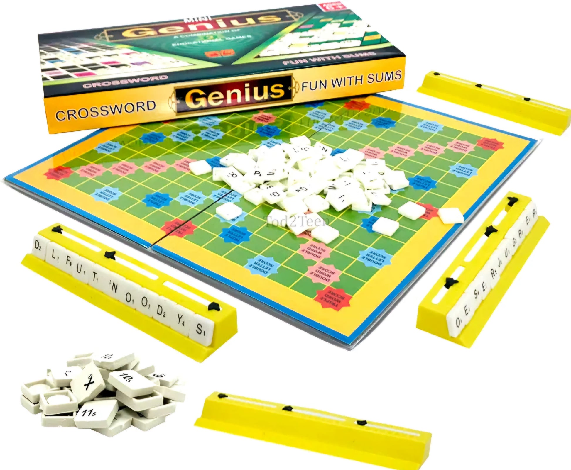 Mini Genius 2 in 1 Crossword and Fun with Sum Board Game for Kids Maths Building and Word Making Mind Game 2 to 4 Player Indoor and Outdoor Educational Game Age from 6 Year