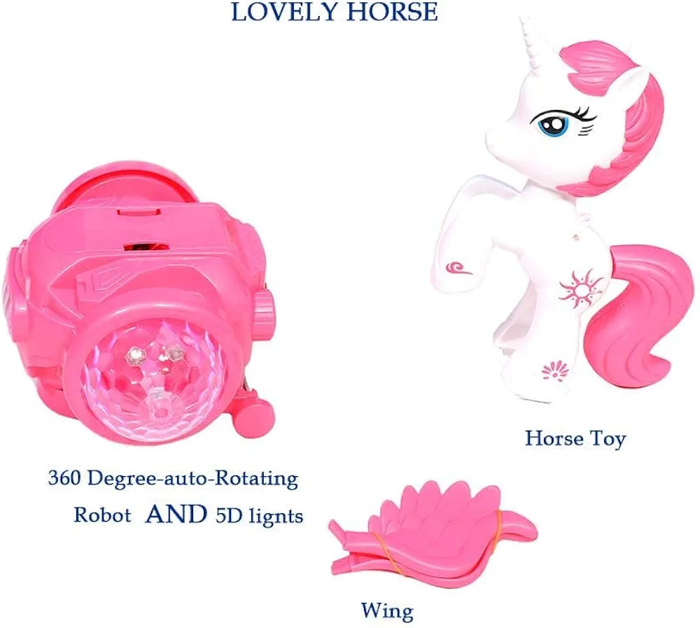 Lovely Hourses are Real Toy - 360 Degree Rotating Musical Toy Unicorn with 5D Light & Sound Toy for 1 Year Old Kid with Bump and Go Functions