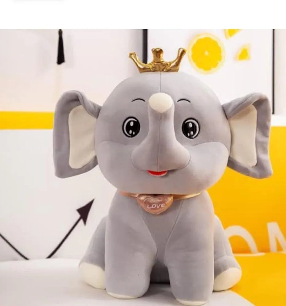 Cute Lovely Elephant with Crown Super Soft Stuffed Plush Toy Cartoon Characters Kids Favorite Ellie Soft Toy Animal Smile Home Decoration Item