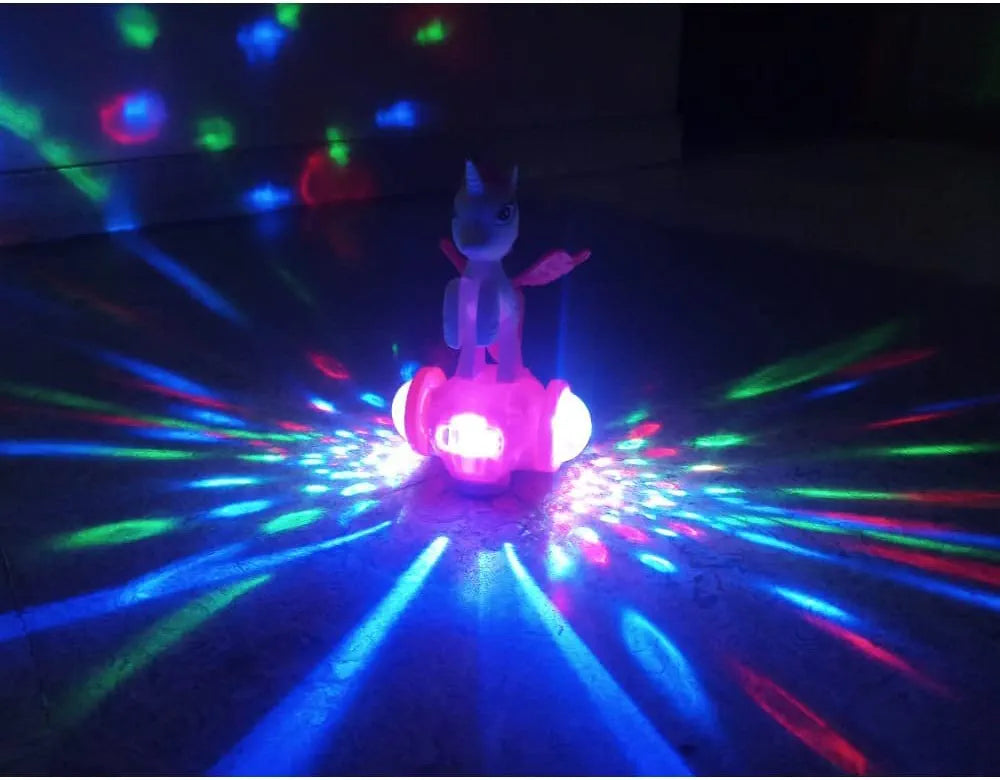 Lovely Hourses are Real Toy - 360 Degree Rotating Musical Toy Unicorn with 5D Light & Sound Toy for 1 Year Old Kid with Bump and Go Functions