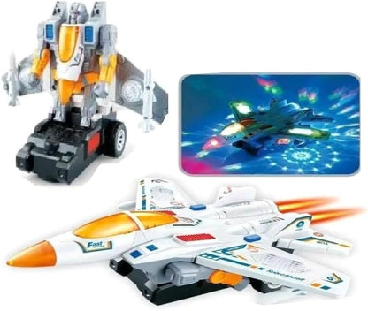 Bump and Go Transforming Aircraft to Robot Toy with 3D Lights and Sounds Battery Operated Musical Army Jet Robot Toy for Kids Toddlers Airplane Boeing Robot Toy Airbus Robot Toy