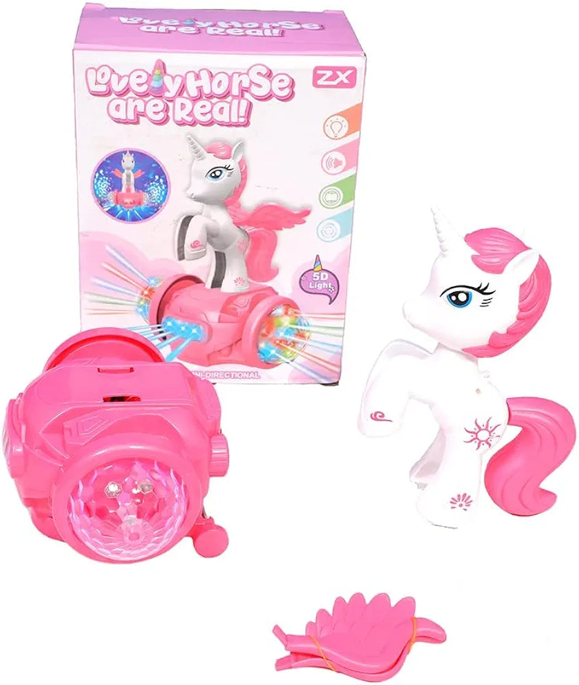 Lovely Hourses are Real Toy - 360 Degree Rotating Musical Toy Unicorn with 5D Light & Sound Toy for 1 Year Old Kid with Bump and Go Functions