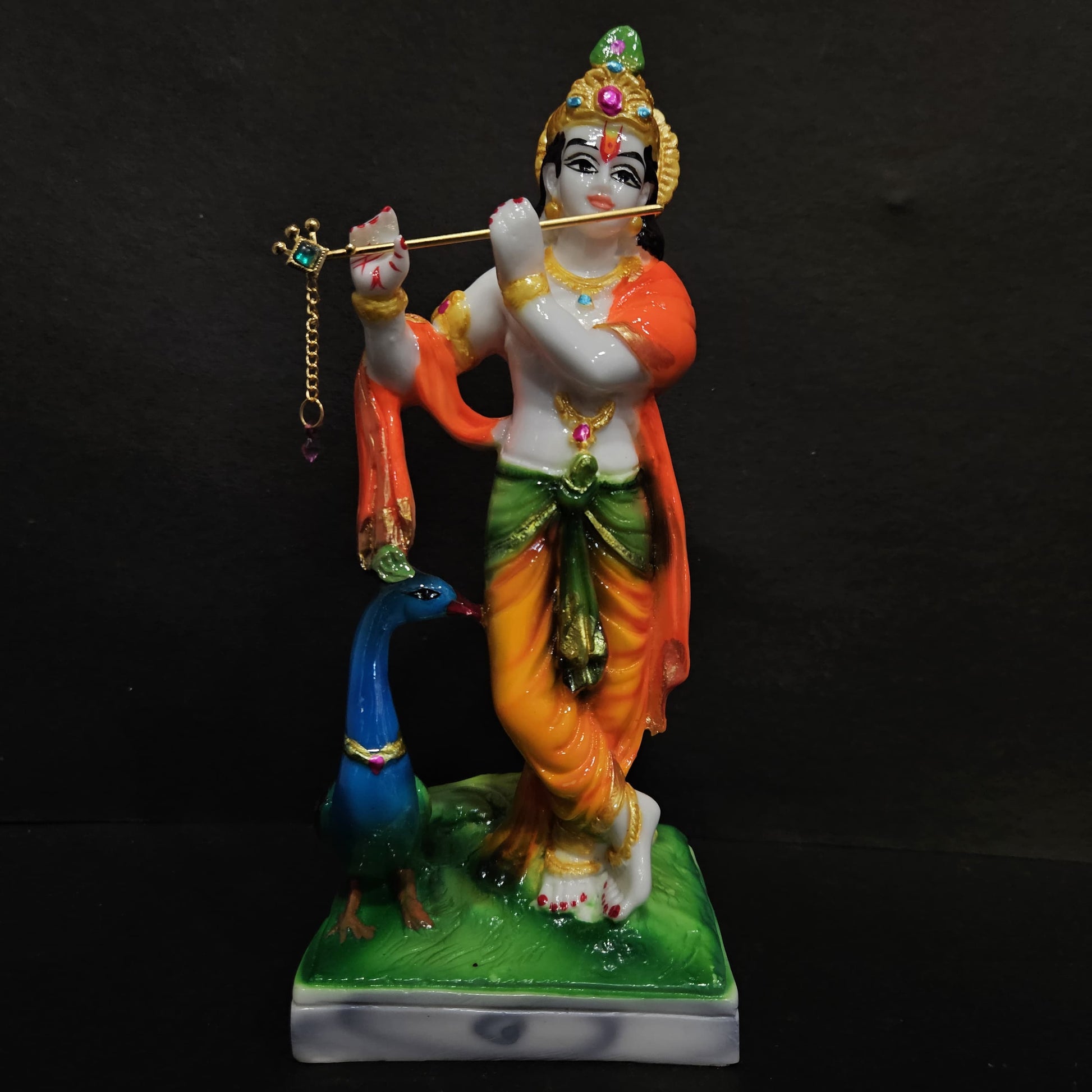 Lord Krishna Murti With peacock in standing Posture Puja Idol For Home Decor