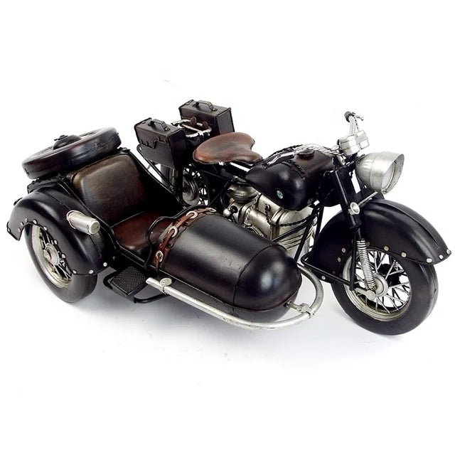 Hot Sale Iron Metal Military Motorbike Model Handmade with Three Wheels Vintage Metal Crafts Motorcycle