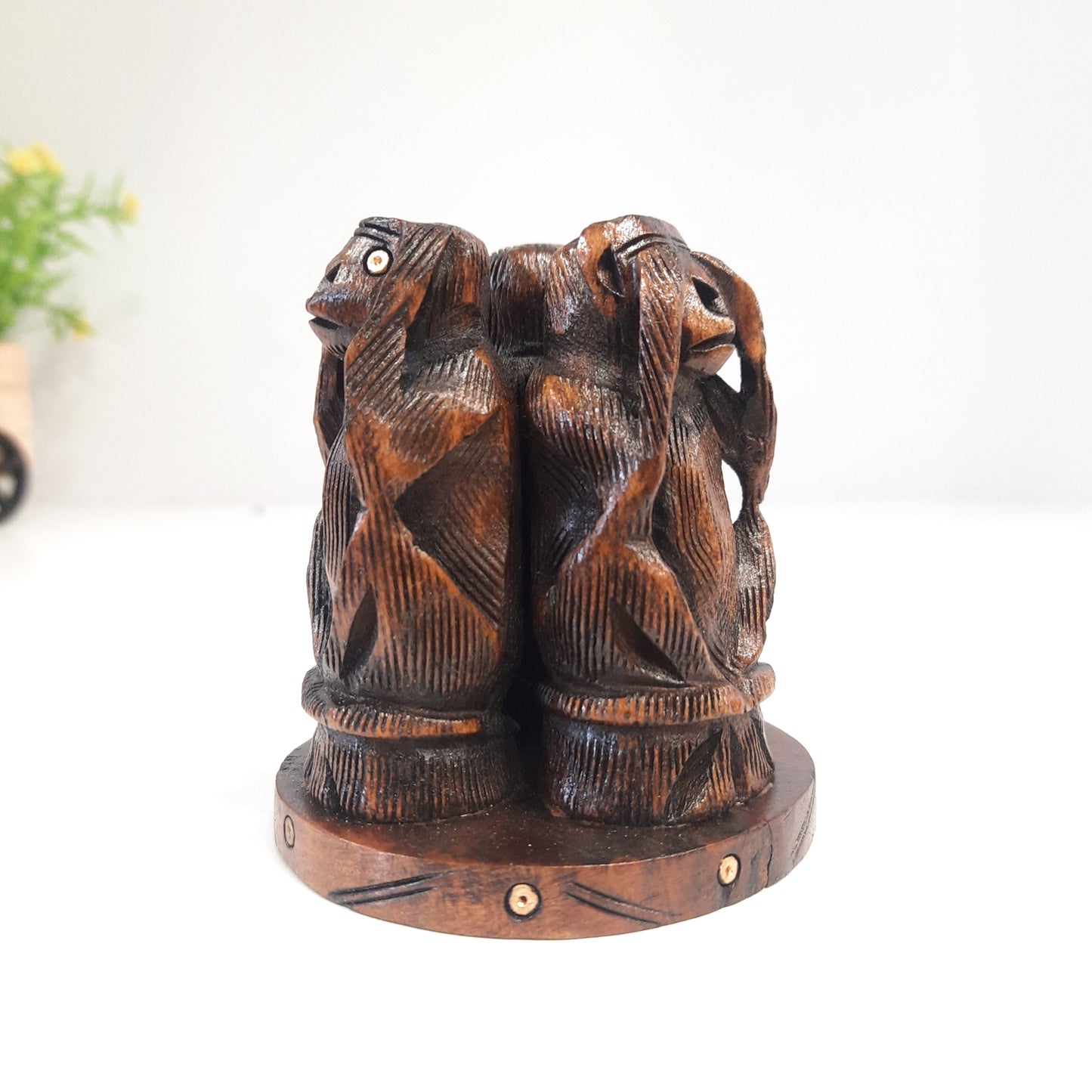 Wooden 3 Wise Monkey on Round Base