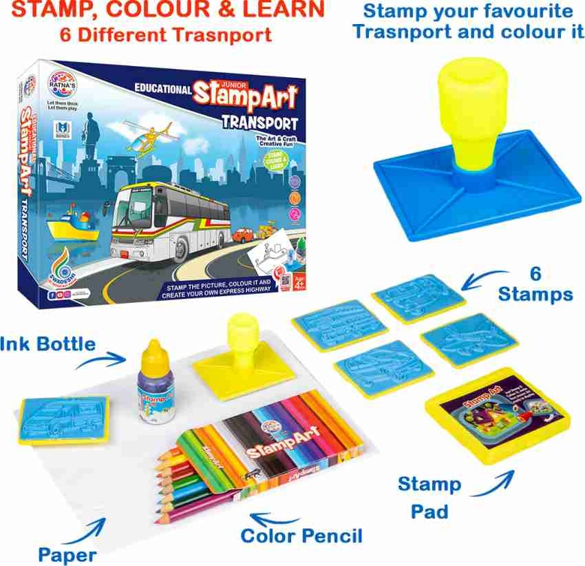 Art and Craft Stamp Art Transport Big with 12 Different Transport Vehicle Stamps for Kids Ages from above 3 years