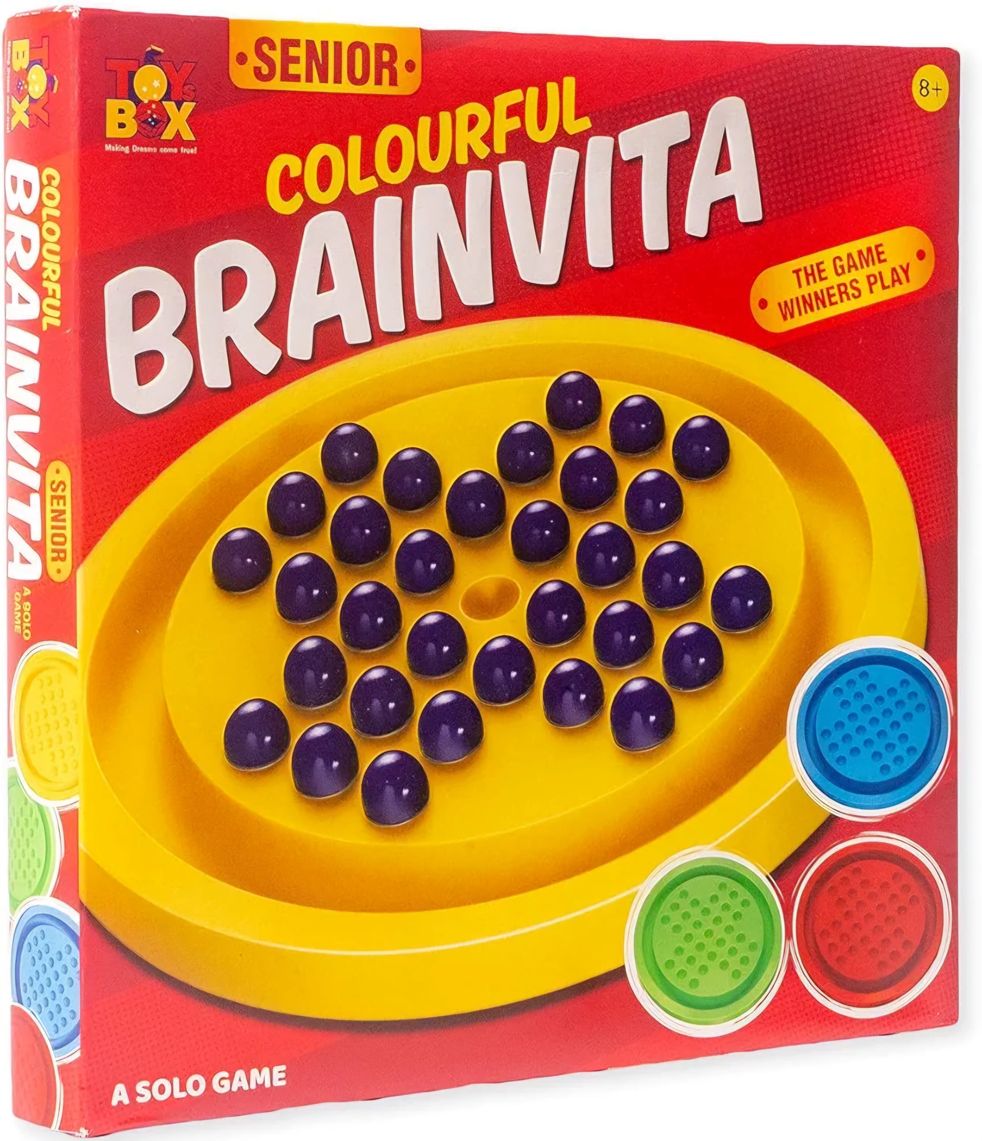 Brainvita Board Game with 32 Glass Marble Solitaire for 1Player Board Game Indoor Kids Brain Development Mind Challenging Jumbo Brainvita Game Multicolour