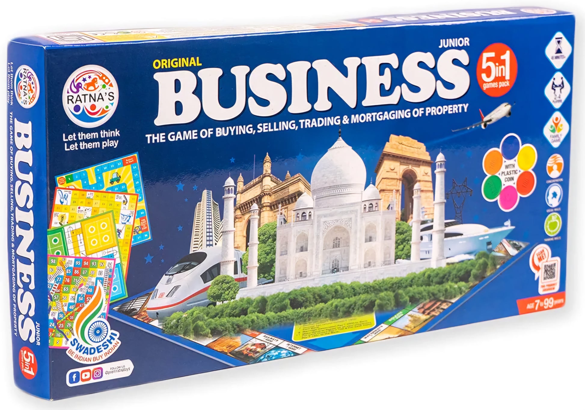 Business JunioR Coins 5 in 1 Board Game Set Includes Games Like Business Snake and Ladder Ludo Car Rally and Cricket Perfect for Kids and Adults 2 4 Players