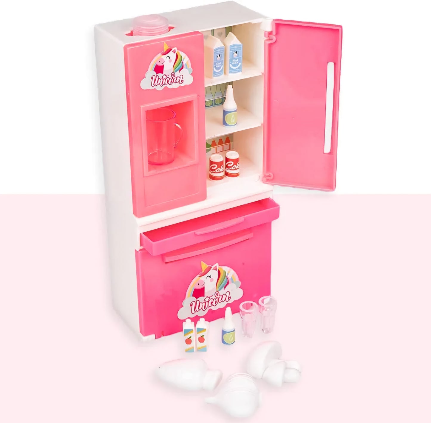 Unicorn Edition Double Door Miniature Role Play Refrigerator with Working Water Dispenser