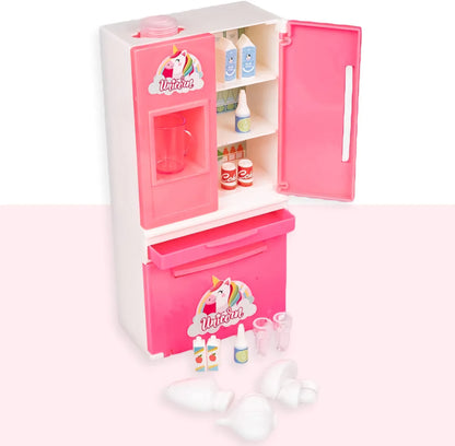 Unicorn Edition Double Door Miniature Role Play Refrigerator with Working Water Dispenser