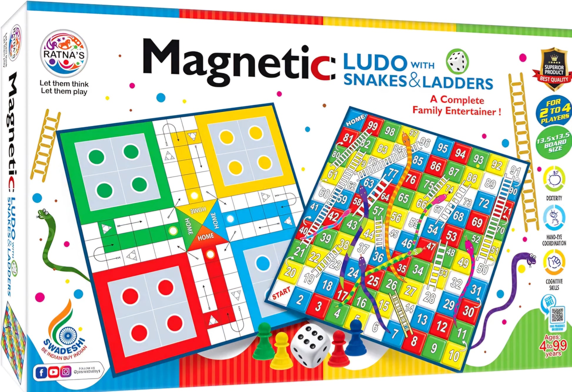 Magnetic Snakes and Ladders with Ludo Board Game for Kids and Family Fun