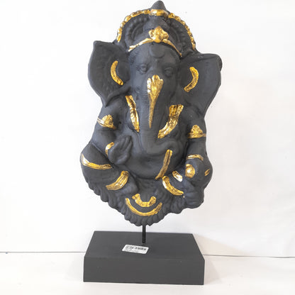 Paper Machie Ganesh on Base Wood Black Gold Finish