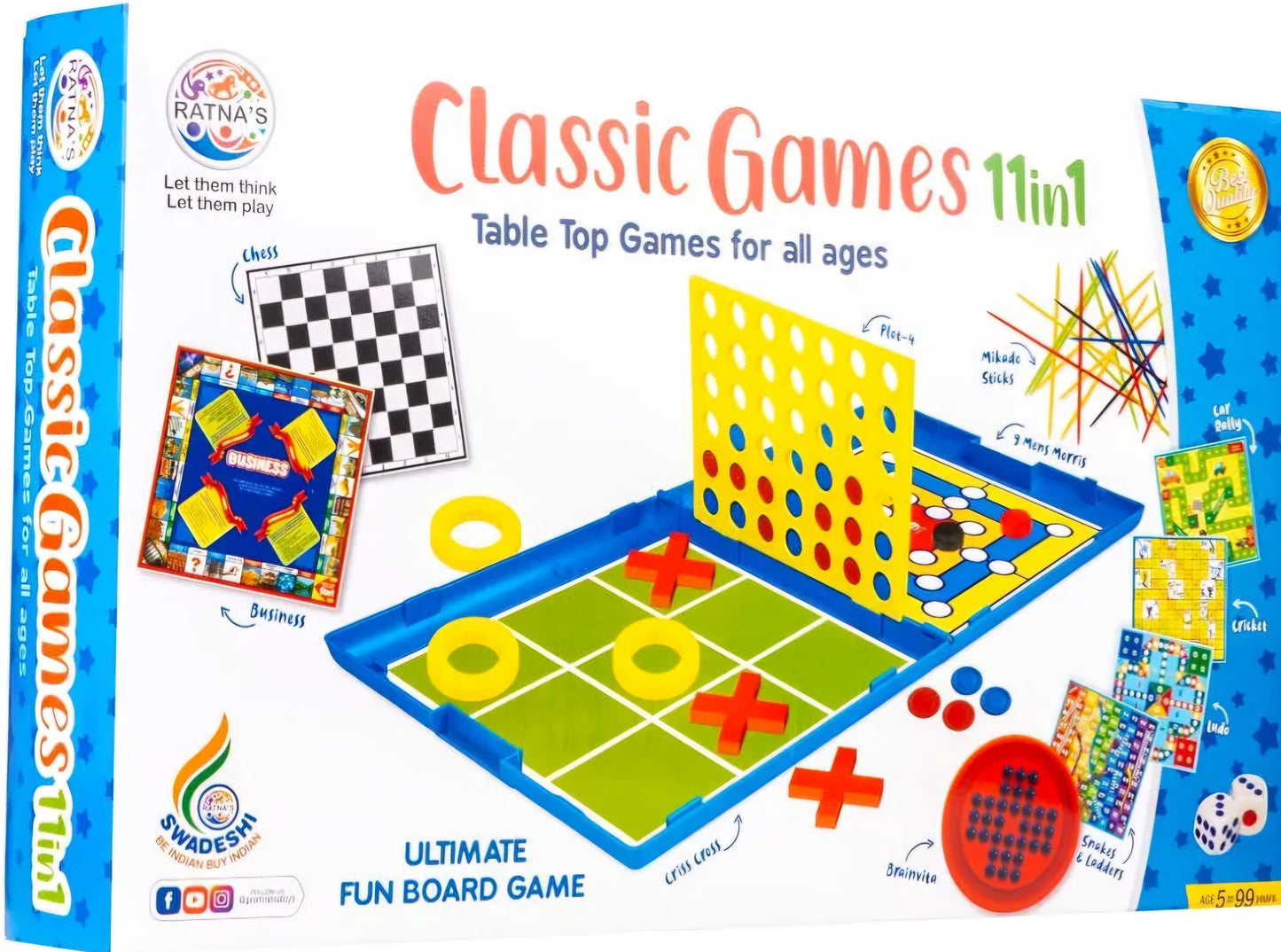 Games 11 in 1 BUSINESS CHESS MIKADO STICKS BRAINVITA PLOT 4 SNAKES ANDLADDERS LUDO CRISS CROSS 9 MENS MORRIS CAR RALLY CRICKET Table Top Family Board Games for Kids and Adults