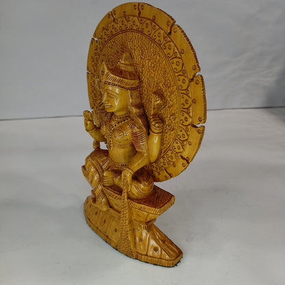 Wooden Figure Sitting W/Prabha Round