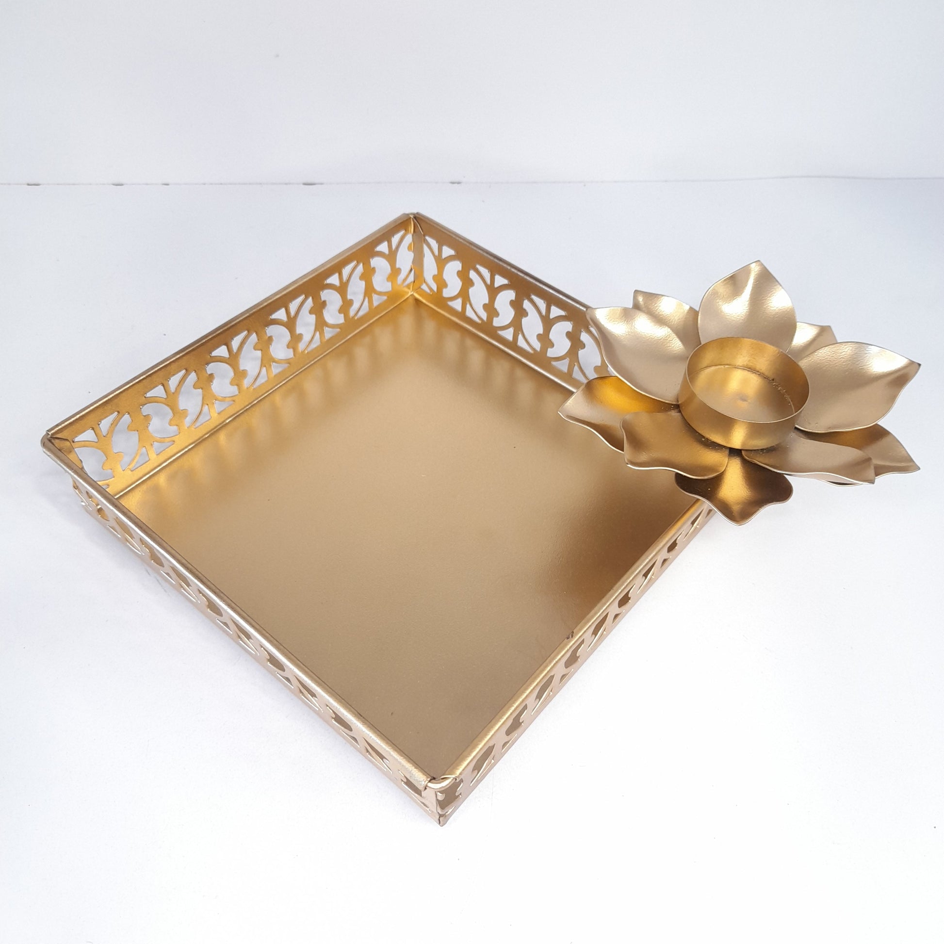 Gold Metal Tray For Diwali Gift