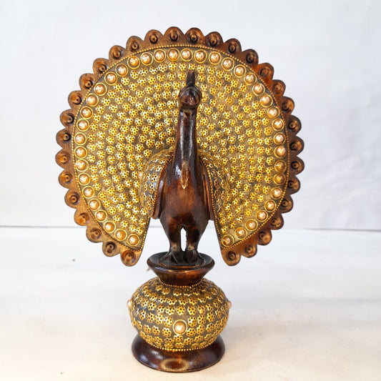 Wooden Peacock W/Gold Chitton Work Oxod.