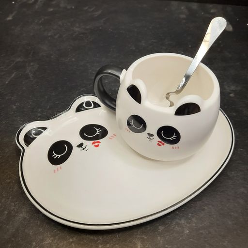 Panda cup and saucer with spoon