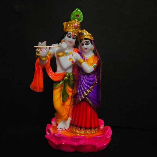 Lord Krishna with radha standing on lotus playing flute Idol for home pooja