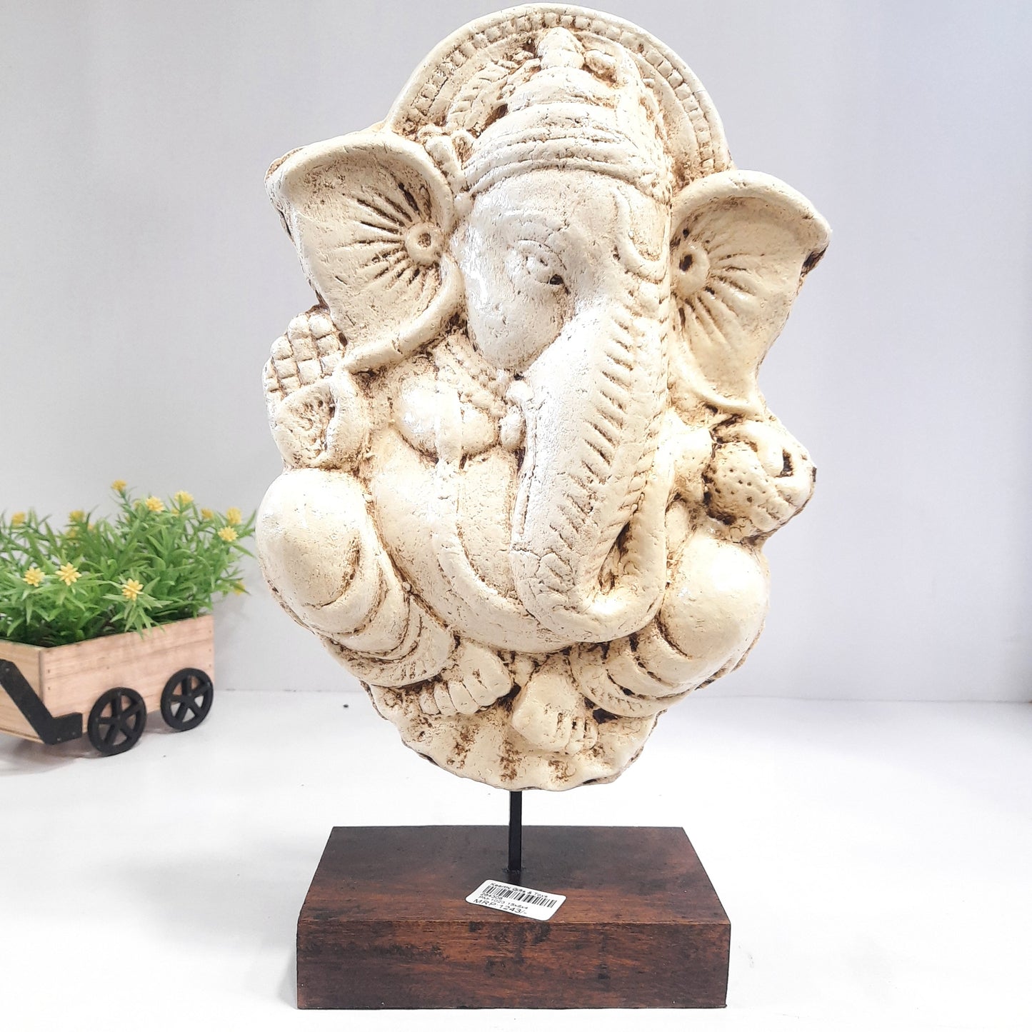 Paper Machie Ganesh on Base Wood Antique Painted showpiece